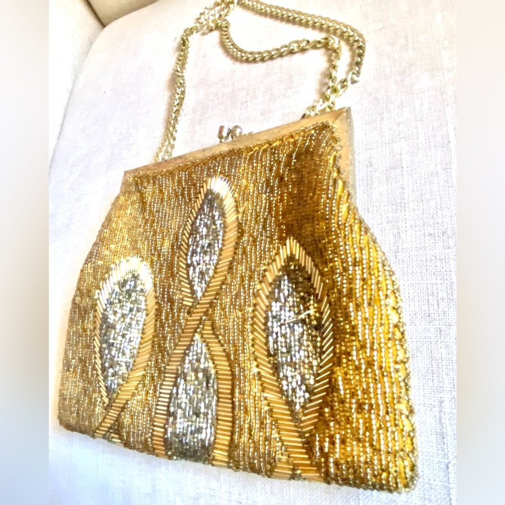 Vintage La Regale 1950’s Gold Beaded Hand Made Evening Purse